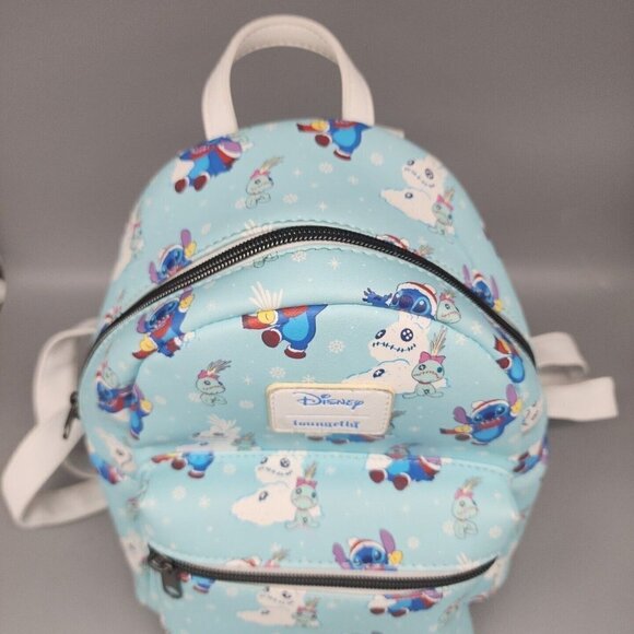 LOUNGEFLY DISNEY STITCH SCRUMP SNOWMAN MINI BACKPACK Blue Bag - Picture 4 of 12